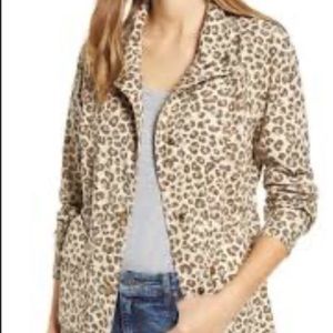 Linen Short Trench Leopard Print Belted Blazer Jacket